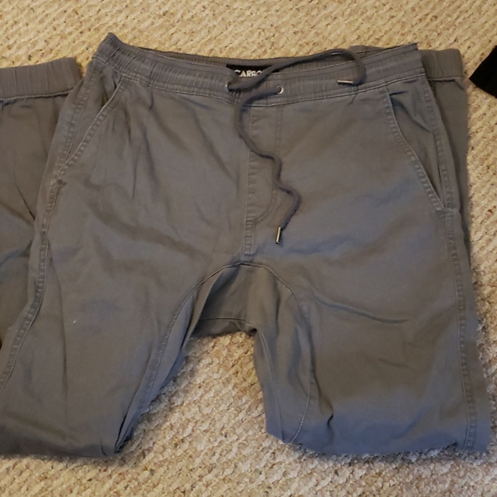 Gray and black joggers